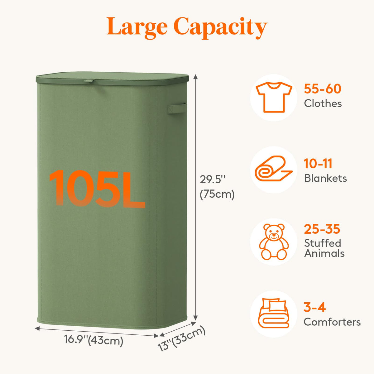 Lifewit 105L basket with removable inner bag for easy laundry transfers