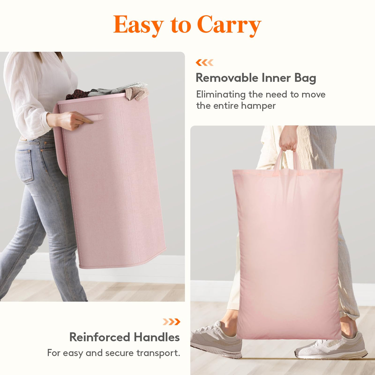 Lifewit 105L laundry basket, tear-resistant fabric, pink, reliable daily use.