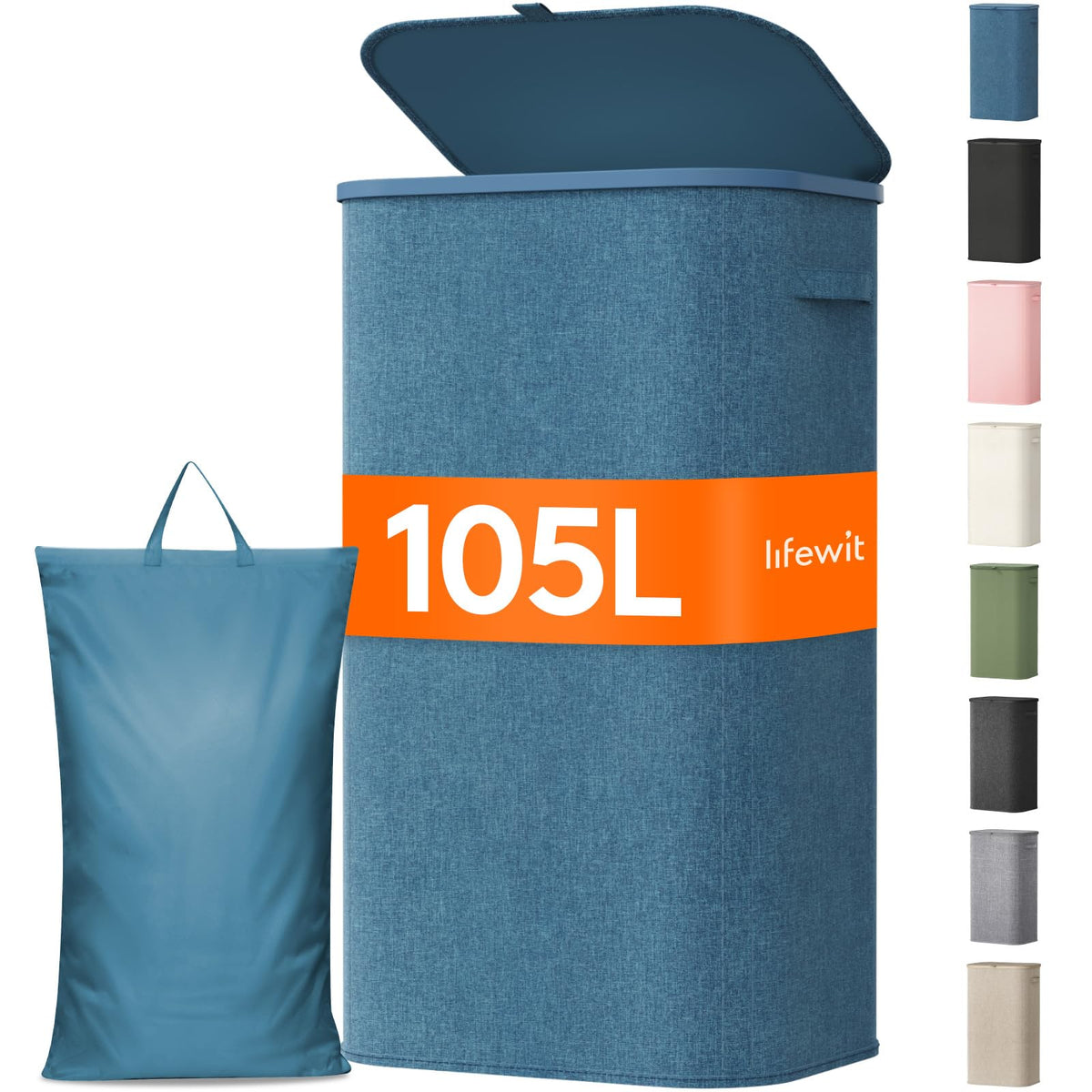 Lifewit 105L laundry basket with lid keeps laundry contained.
