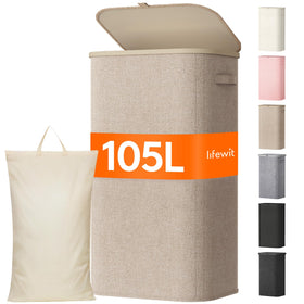 Lifewit 105L laundry basket with lid keeps odors contained for a cleaner space.