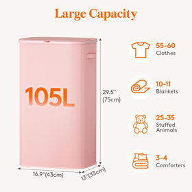 Lifewit 105L laundry hamper, folded pink, compact for small spaces.
