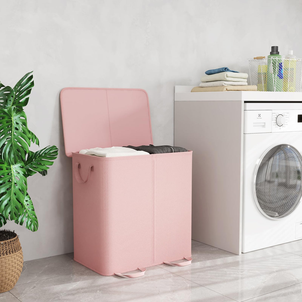 Lifewit 136L pink laundry basket suitable for larger households.