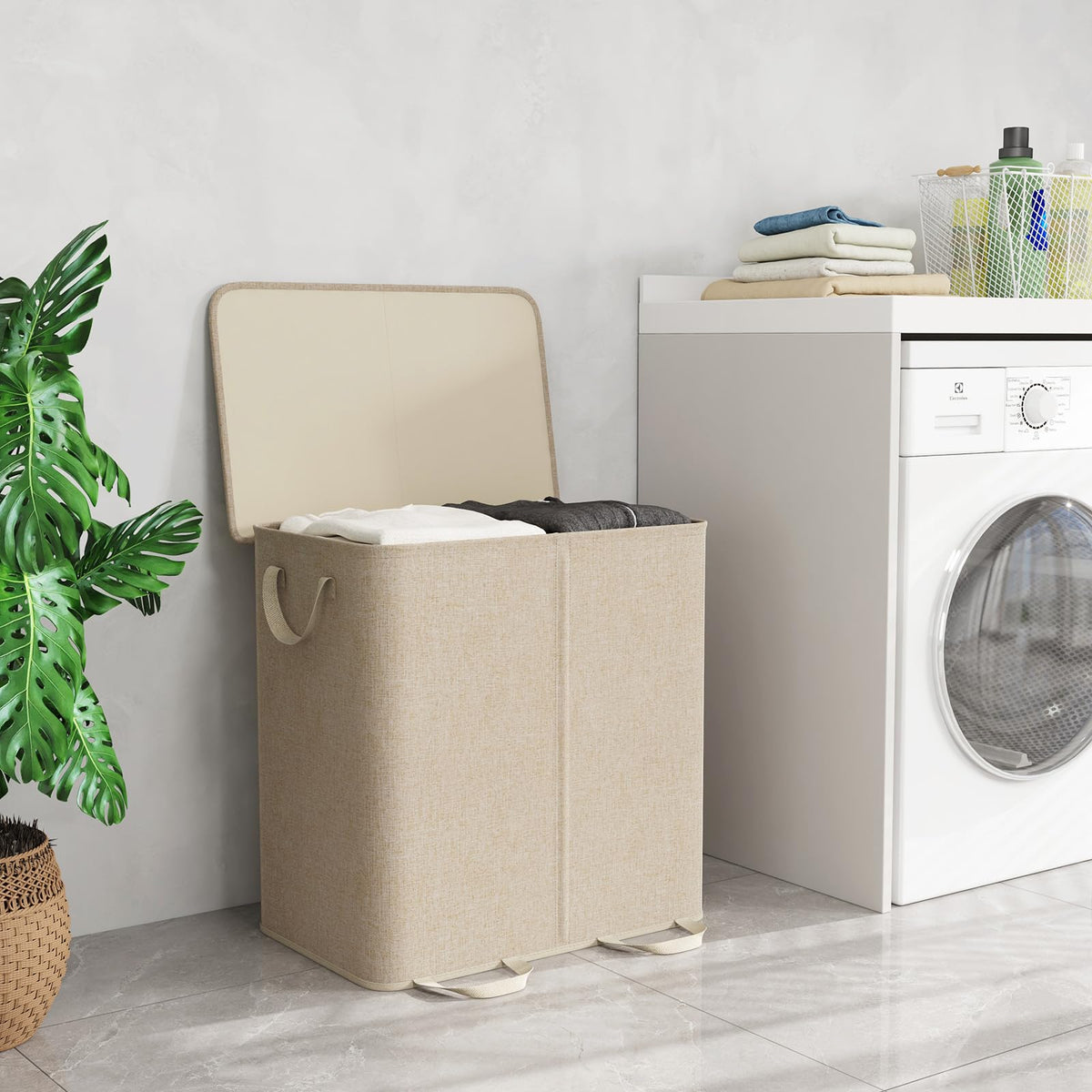 Lifewit beige 144L capacity laundry basket ideal for multiple loads