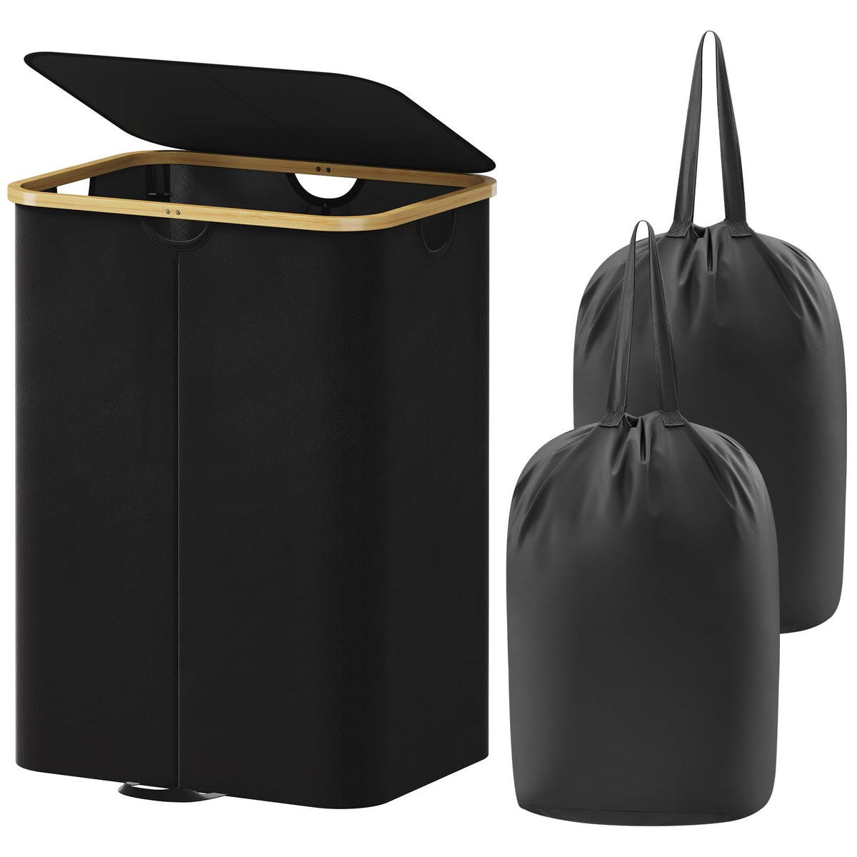 Lifewit 150L double laundry hamper with lid, front view keeps laundry organized and odors contained.