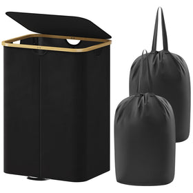 Lifewit 150L double laundry hamper with lid, front view keeps laundry organized and odors contained.