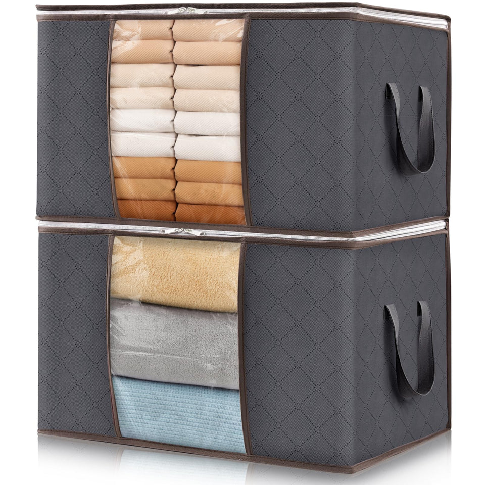 Lifewit 2-pack 60L storage bins with lids organize closet storage efficiently.
