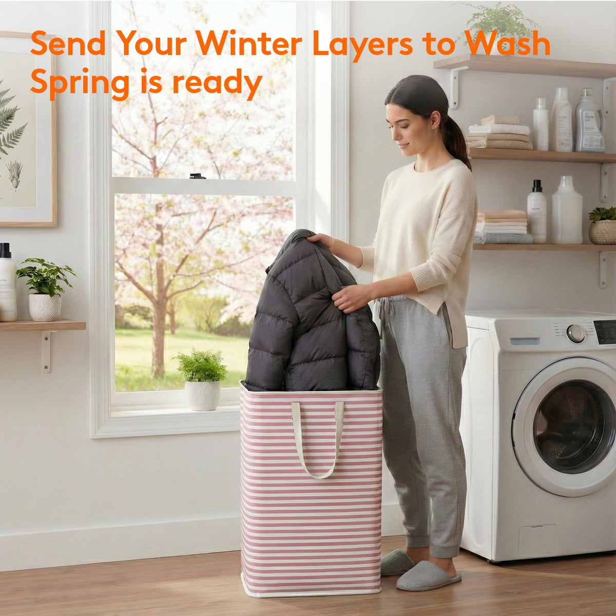 Lifewit 2-pack laundry baskets collapse flat for space-saving storage.