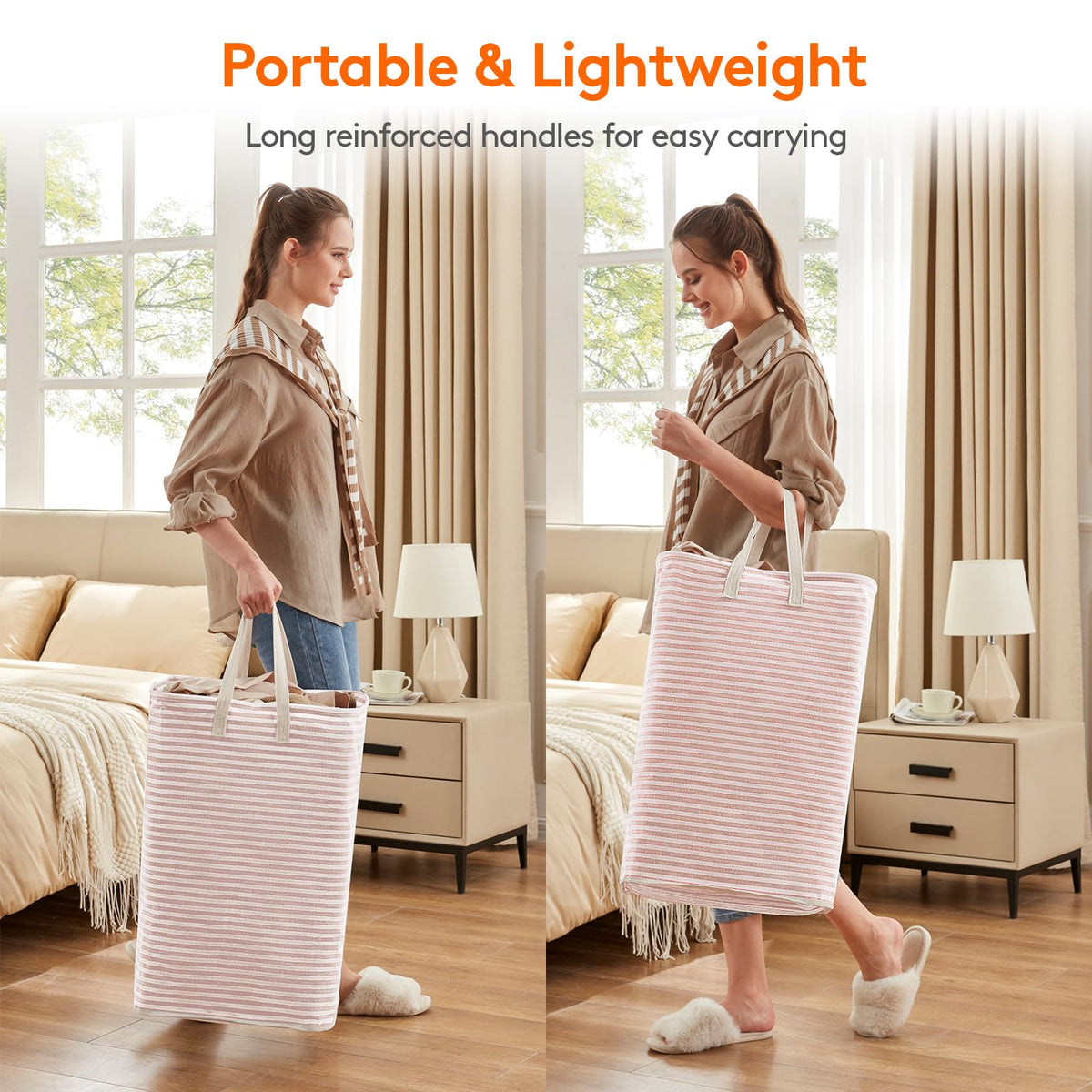 Lifewit 2-pack laundry baskets with practical dimensions for tight spaces.