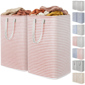 Lifewit 2-pack laundry baskets stand upright for easy loading.