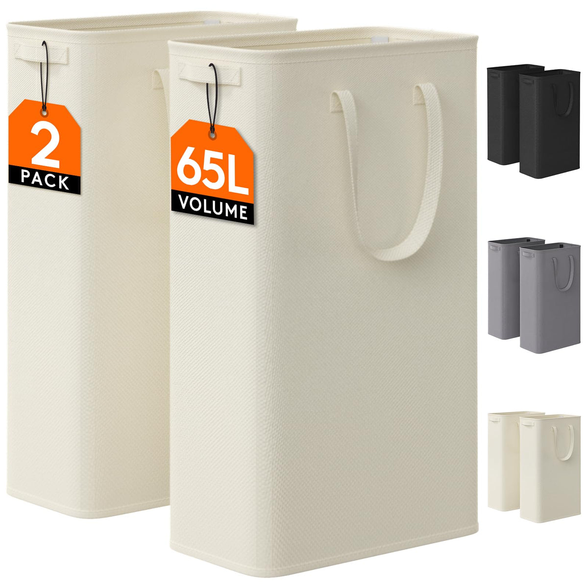 Lifewit 2 Pack Slim Hamper white side view showing slender profile for tight spaces