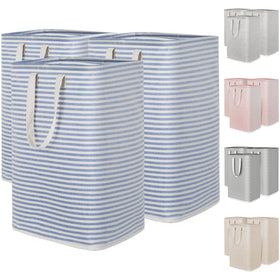 Lifewit 3-pack blue laundry baskets, front view, 80L capacity for large loads.
