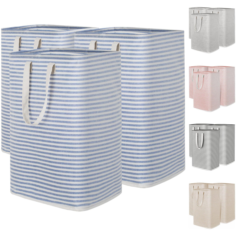 Lifewit 3-pack blue laundry baskets, front view, 80L capacity for large loads.