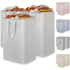 Lifewit 3-pack grey laundry basket folded for compact storage