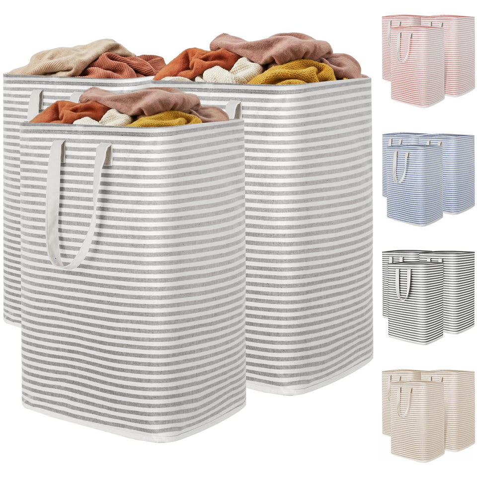Lifewit 3-pack grey laundry basket folded for compact storage