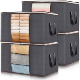Lifewit 4-pack 60L bins with lids for organized closet storage.