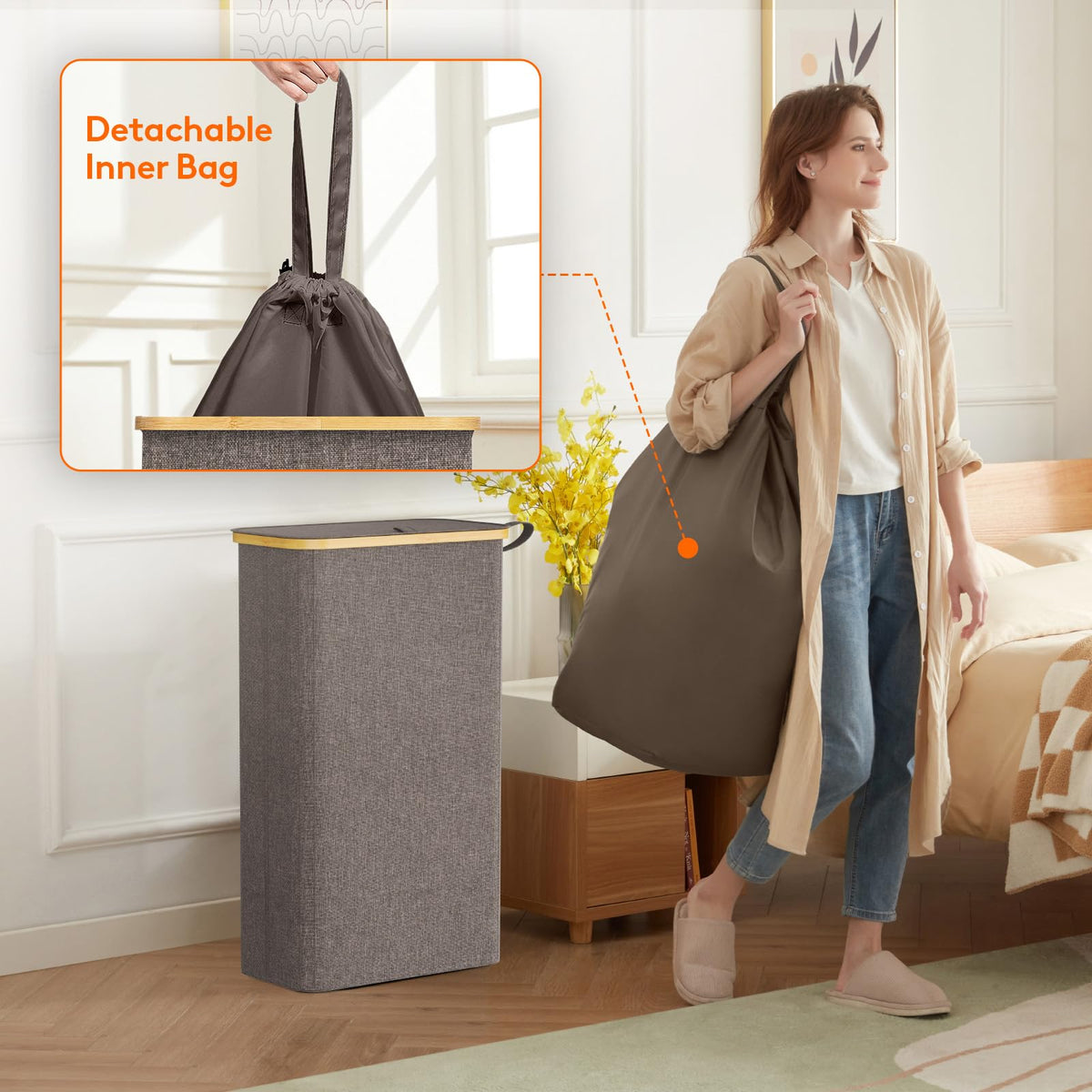 Lifewit slim laundry hamper folded for compact storage.