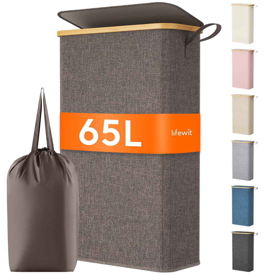 Lifewit 65L slim laundry hamper with lid closed, space-saving storage for tight spaces.