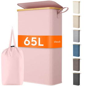 Lifewit 65L slim laundry hamper with pink lid to contain odors and keep laundry contained