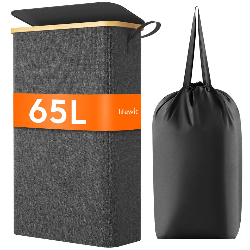 Lifewit 65L slim laundry hamper with lid, compact design for small spaces and odor control.