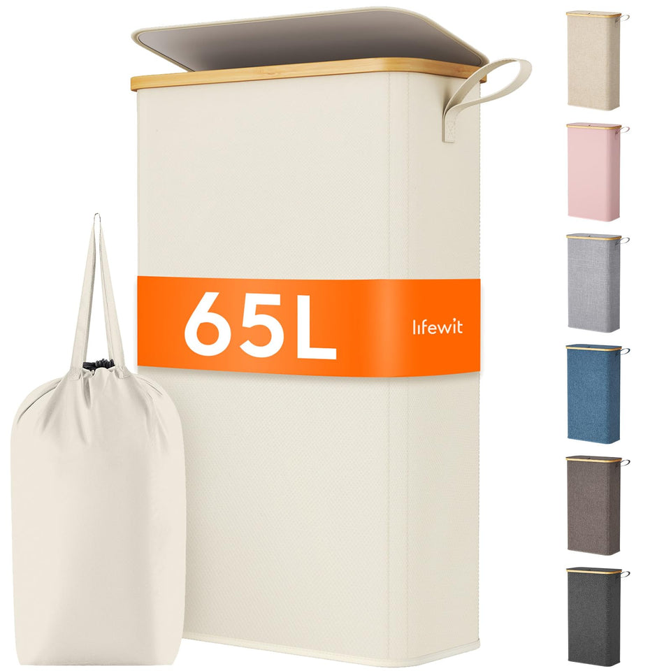 Lifewit 65L slim laundry hamper with lid showcasing space-saving design for small spaces