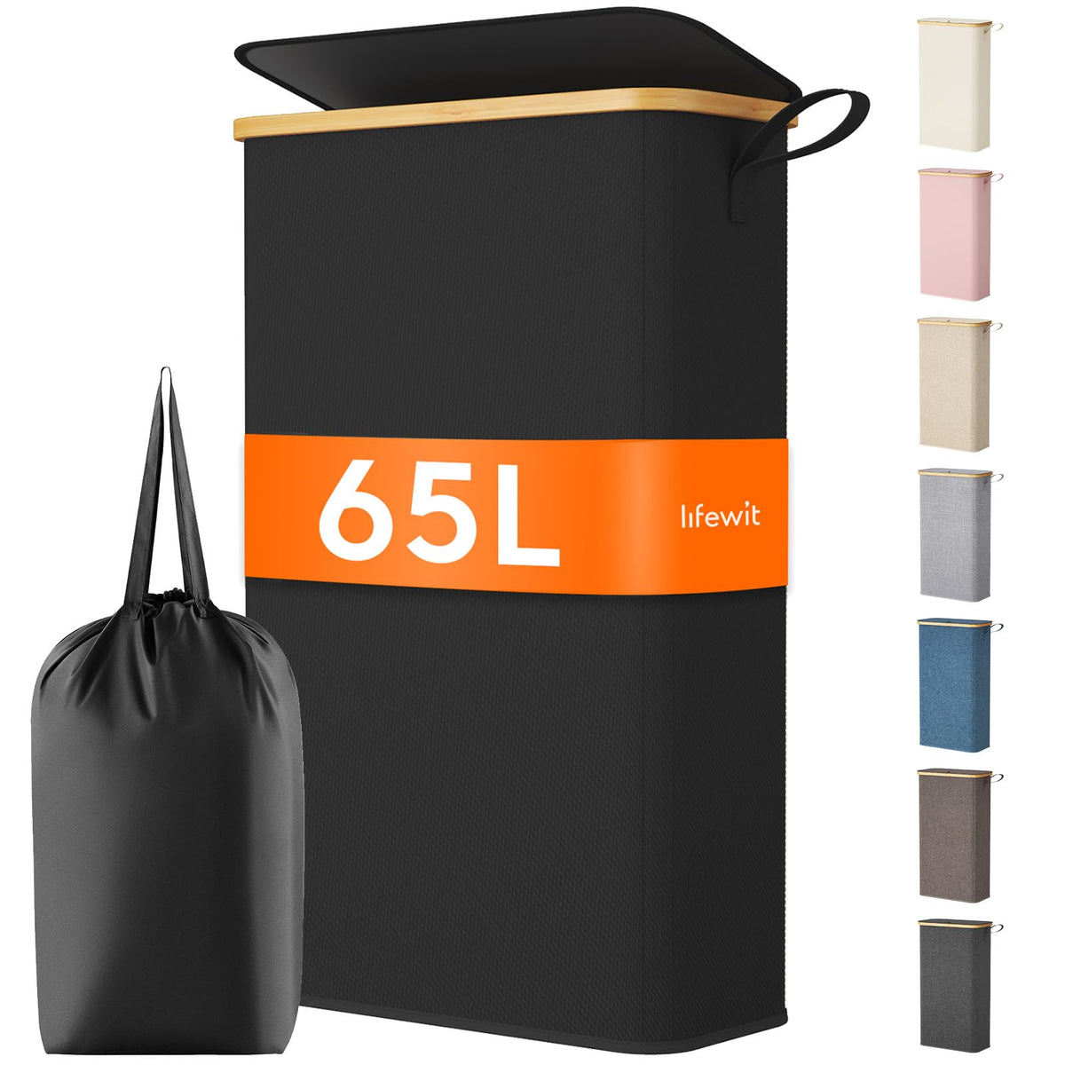 Lifewit 65L slim laundry hamper with lid placed in a narrow hallway for easy sorting