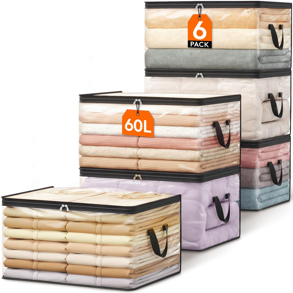 Lifewit 6-pack clear storage bags showing contents for easy closet organization