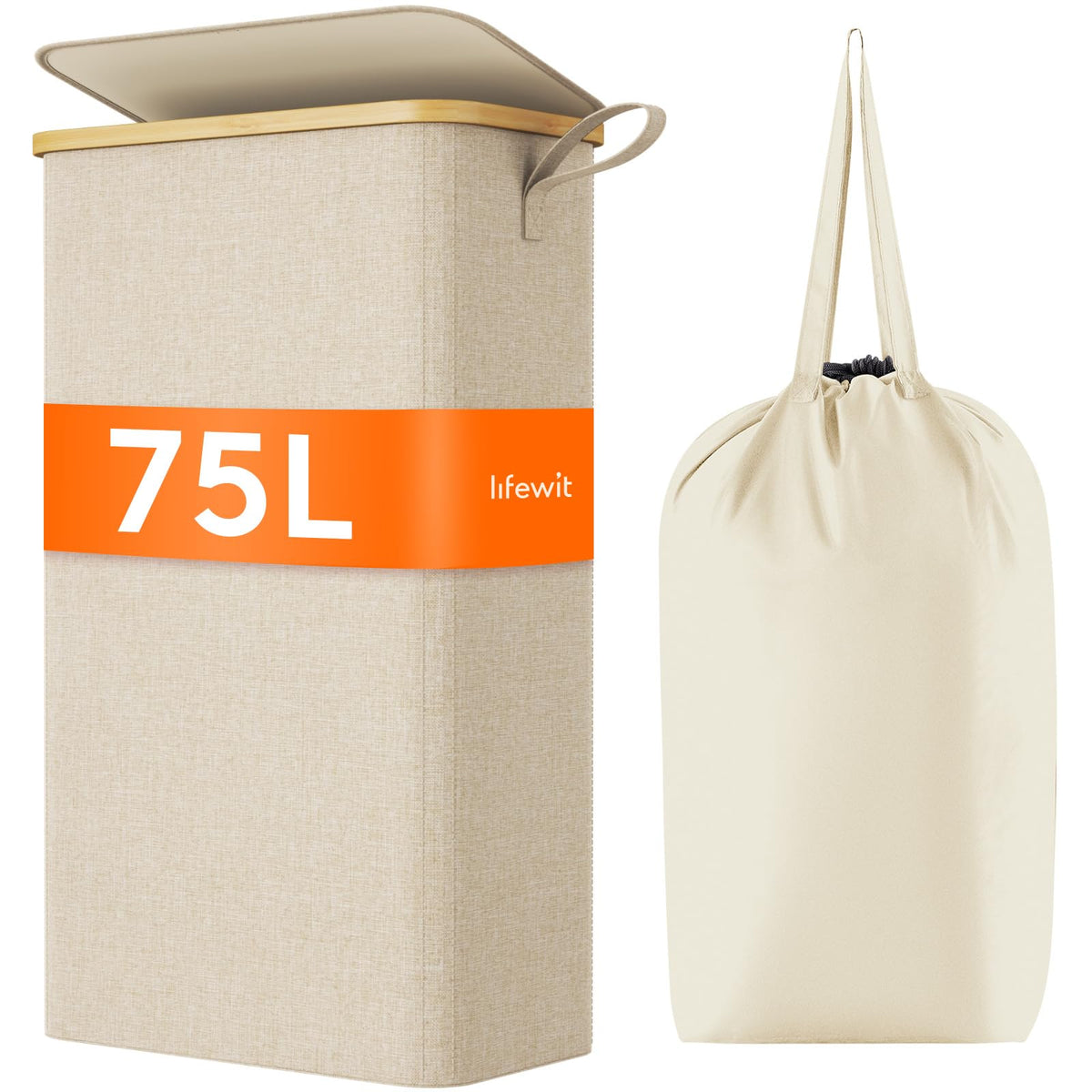 Lifewit 75L slim laundry hamper with lid for odor containment and tidy spaces