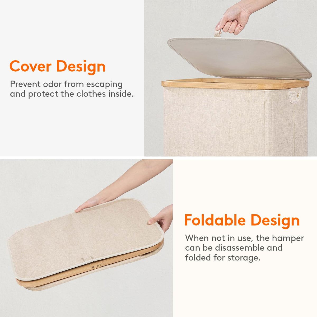 Beige Lifewit basket blends with modern bedroom or laundry decor.