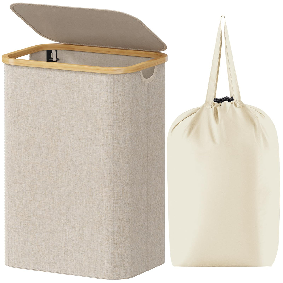 Lifewit 80L laundry basket with lid in beige, ideal for organizing dirty clothes.
