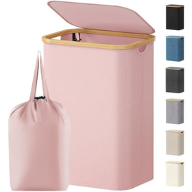 Lifewit 80L laundry basket with lid seen from above, concealing contents and reducing odors.