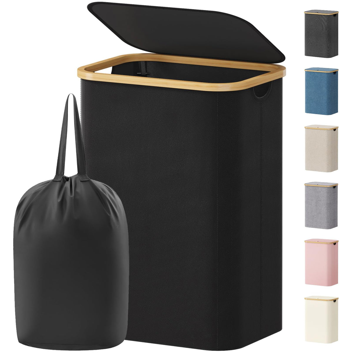 Lifewit 80L laundry basket lid in use showing contained contents and odor protection