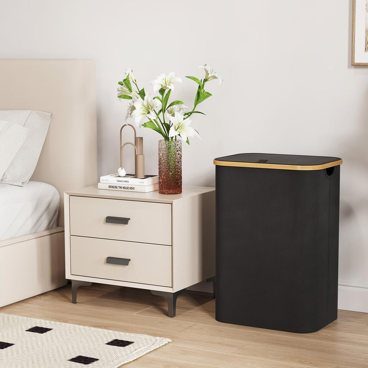Lifewit 80L basket stands upright showcasing sturdy freestanding design