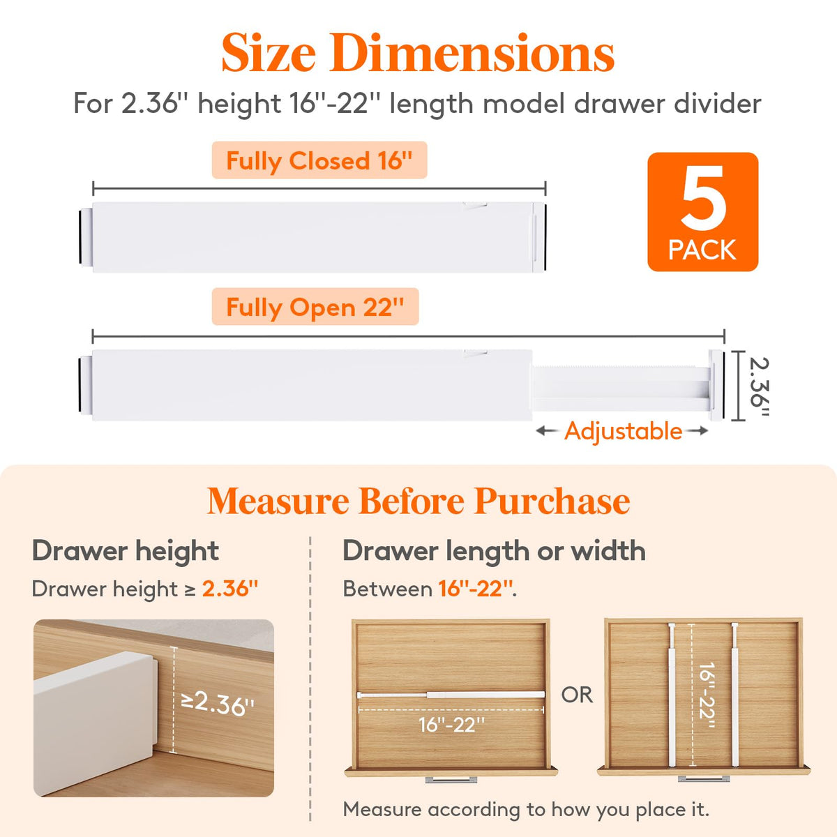 Lifewit adjustable length drawer divider demonstrates flexible sizing.