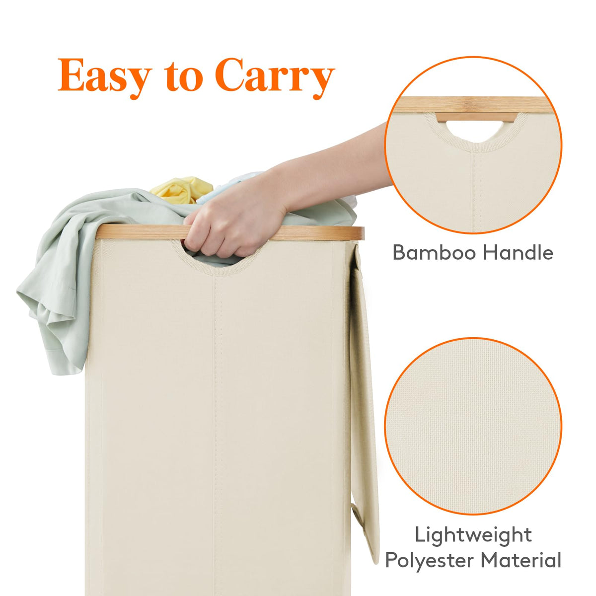 Lifewit bamboo handles design provides a comfortable grip when moving laundry.