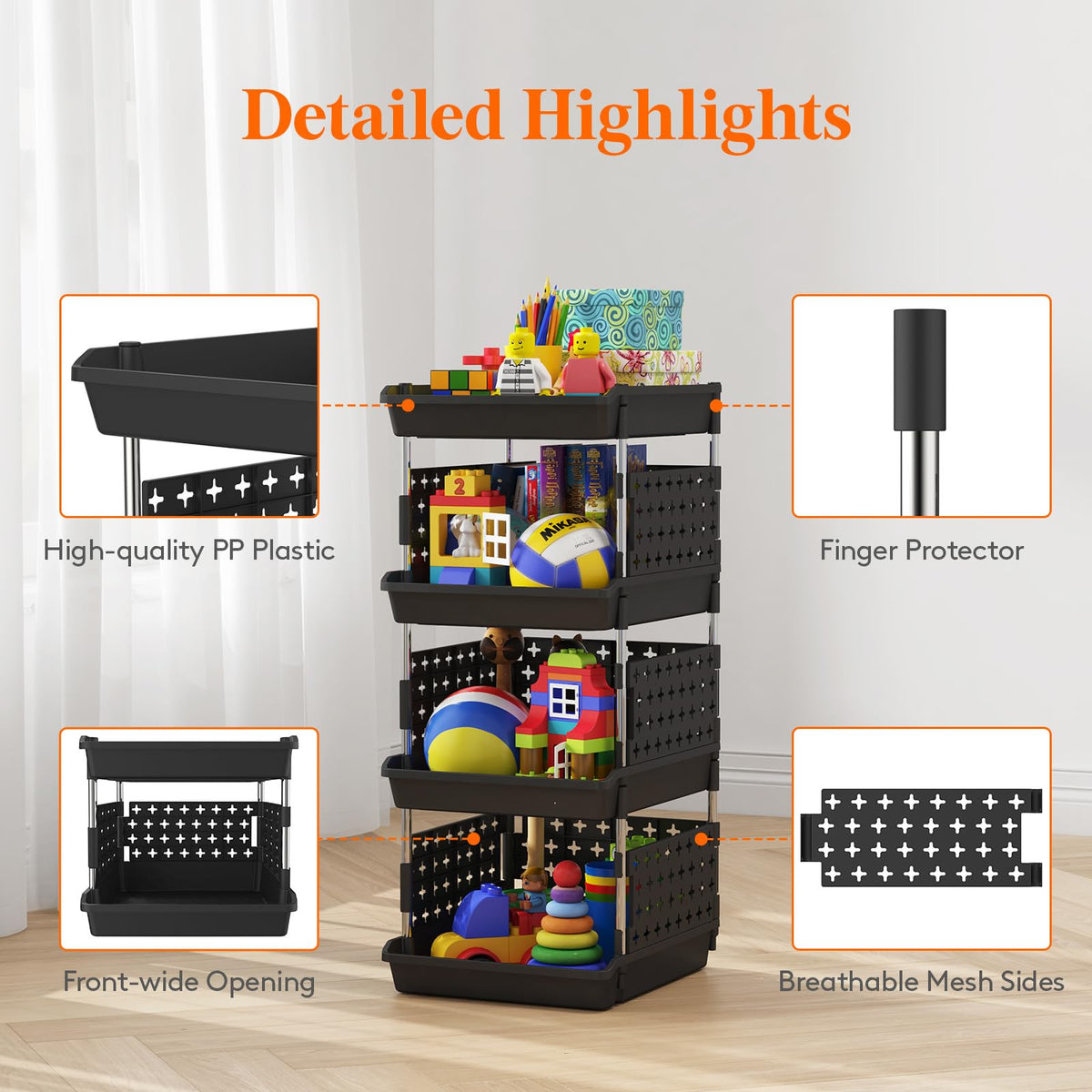 Lifewit black PP plastic finish easy to wipe