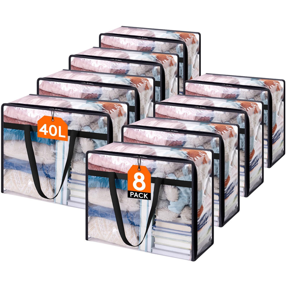 Lifewit clear storage bags front view with zipper for easy access