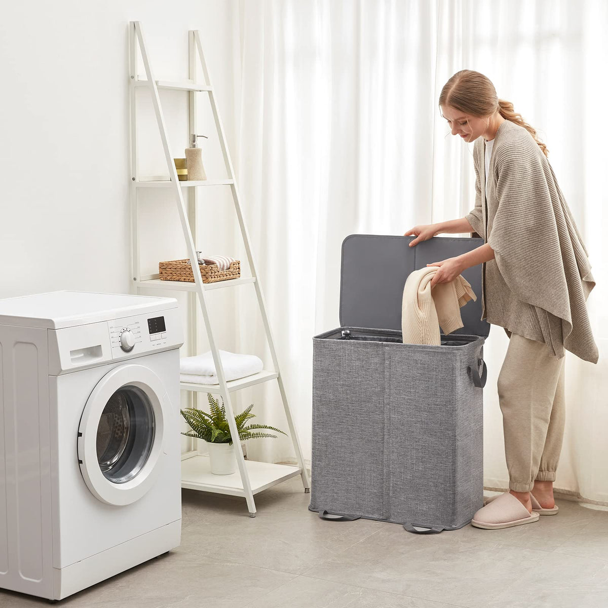 Lifewit laundry hamper dimensions 59x38x69 cm offering 155 L capacity.