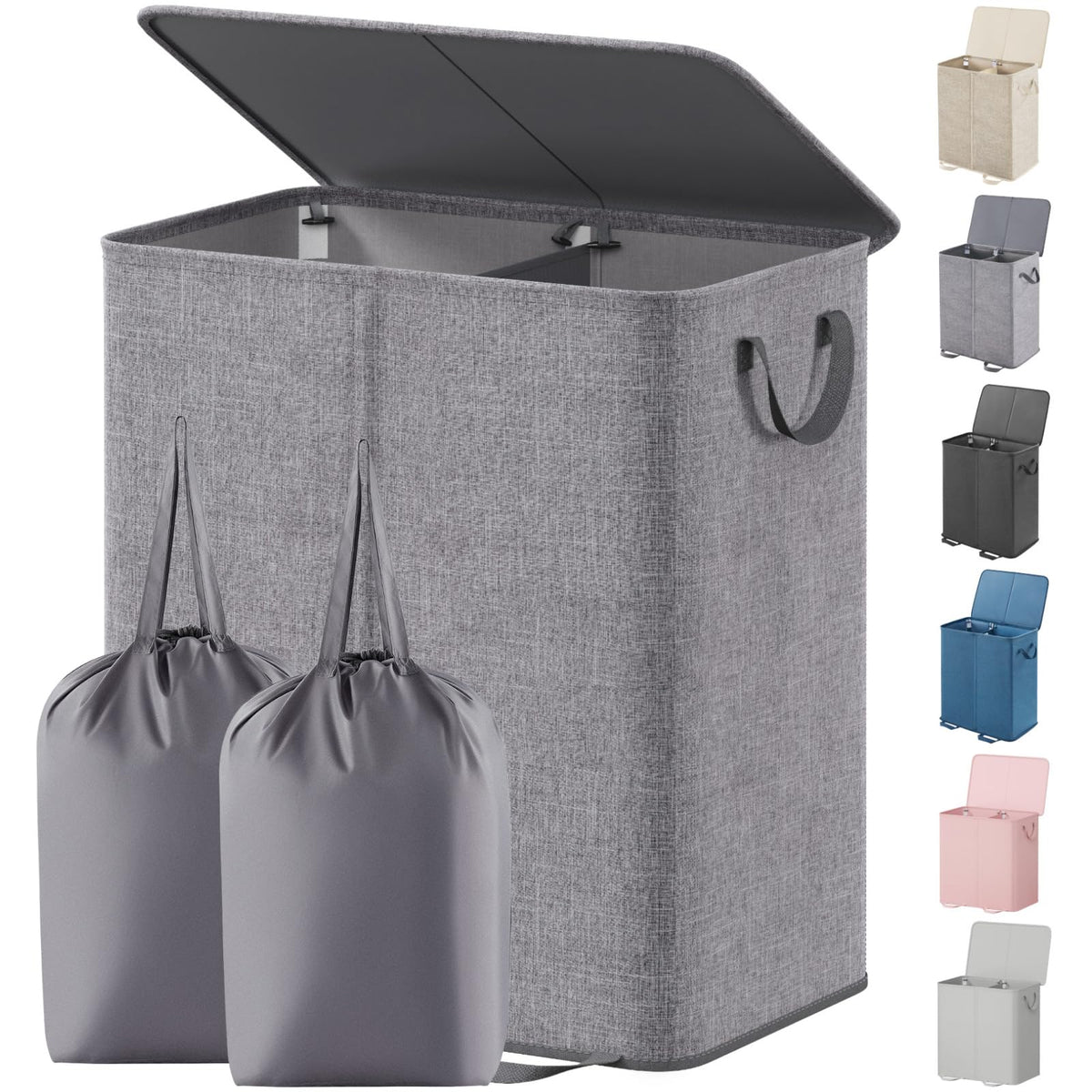 Lifewit double laundry hamper with lid closed for discreet bedroom storage.