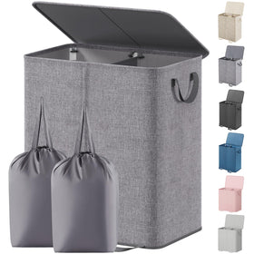Lifewit double laundry hamper with lid closed for discreet bedroom storage.
