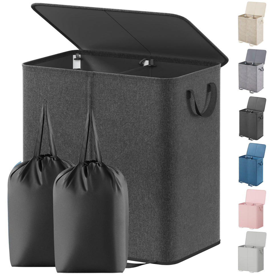 Lifewit double laundry hamper with lid keeps clothes hidden and neat.