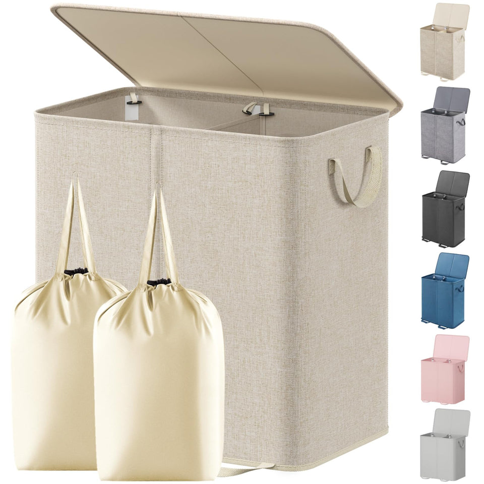 Lifewit double laundry hamper with lid open for discreet storage of dirty clothes