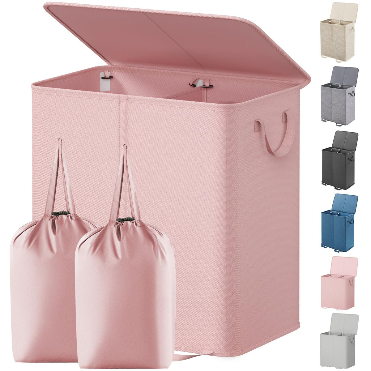 Lifewit double laundry hamper with lid keeps dirty clothes discreet and space tidy.