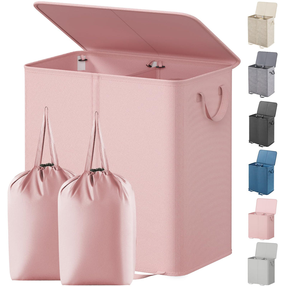 Lifewit double laundry hamper with lid keeps dirty clothes discreet and space tidy.