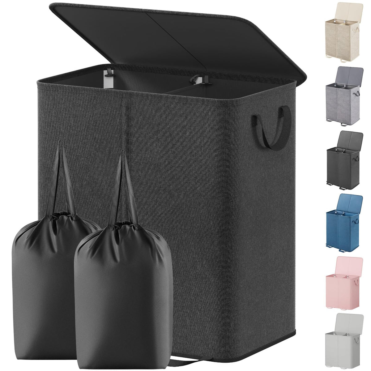 Lifewit Double Laundry Hamper with Lid showing discreet storage for dirty clothes.