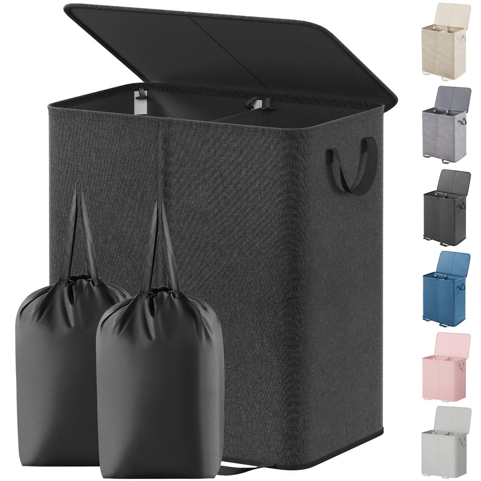 Lifewit Double Laundry Hamper with Lid showing discreet storage for dirty clothes.