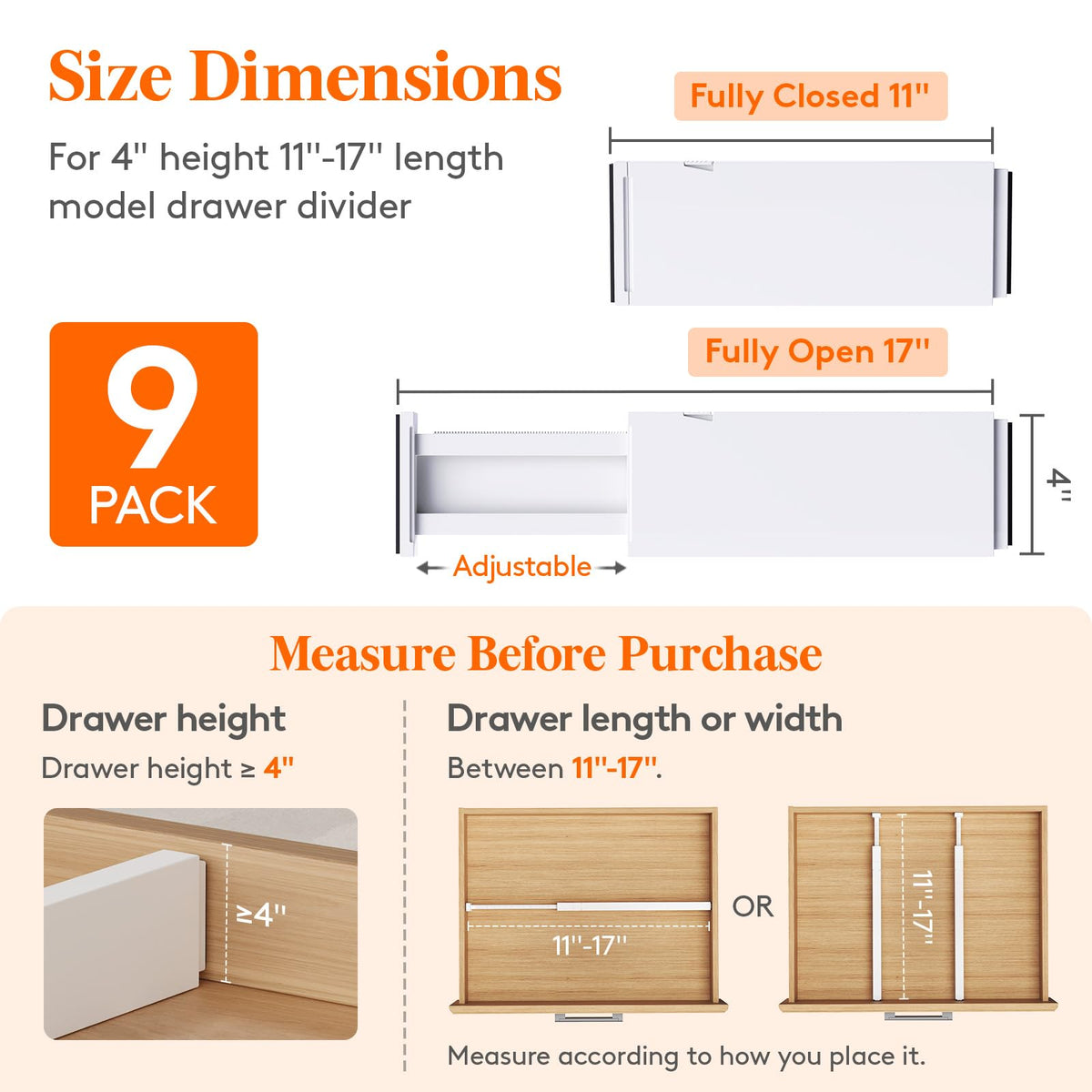 Lifewit adjustable-length drawer dividers fit 11-17 inch drawers