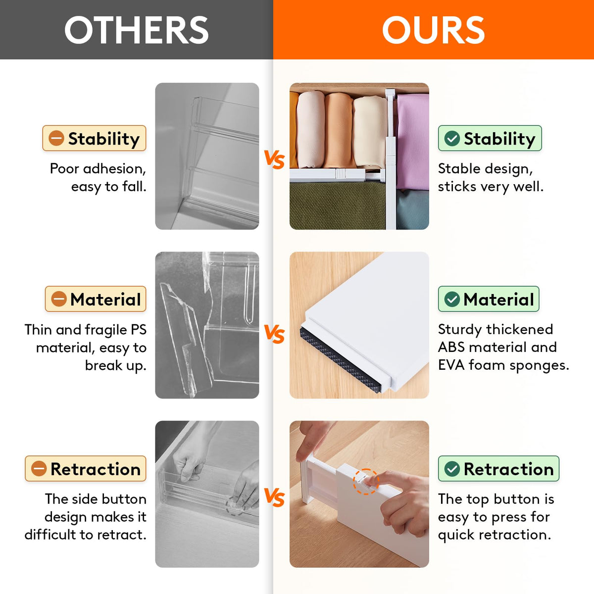 Lifewit easy-install drawer dividers with top button