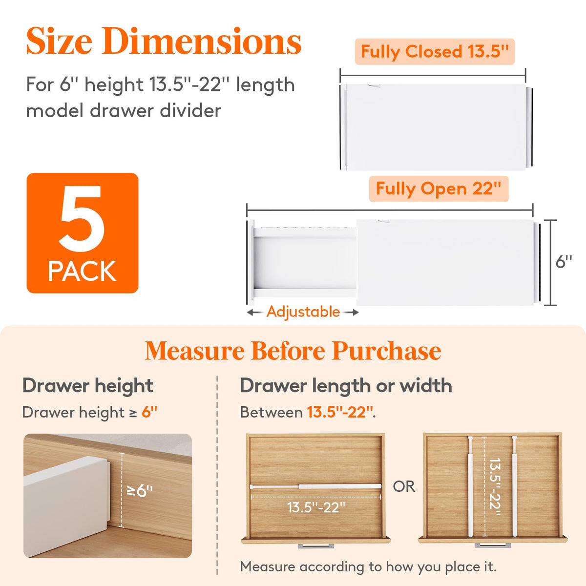 Lifewit drawer divider extended length demonstrates flexible fit across drawers.