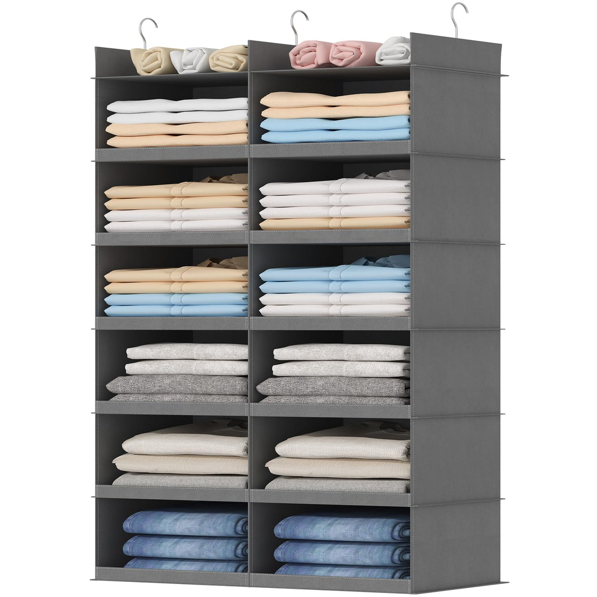 Lifewit dual-row six-tier closet organizer maximizing wardrobe storage space.