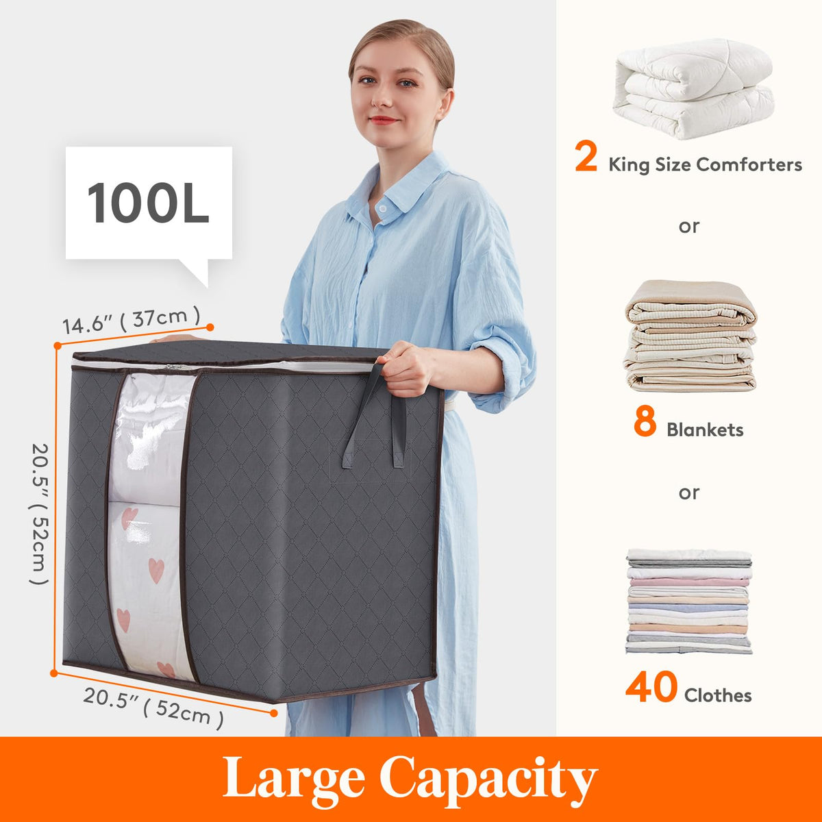 Lifewit foldable blanket bag with zipper saves under-bed space